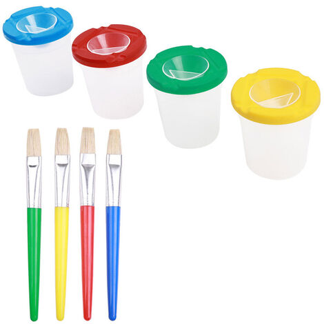 Gobelet anti-fuite d&39eau pour enfants, fournitures de papeterie, bricolage, brosse de dessin, stylos de peinture, 8 pièces/ensemble,4 Cups 4 Flat Pen
