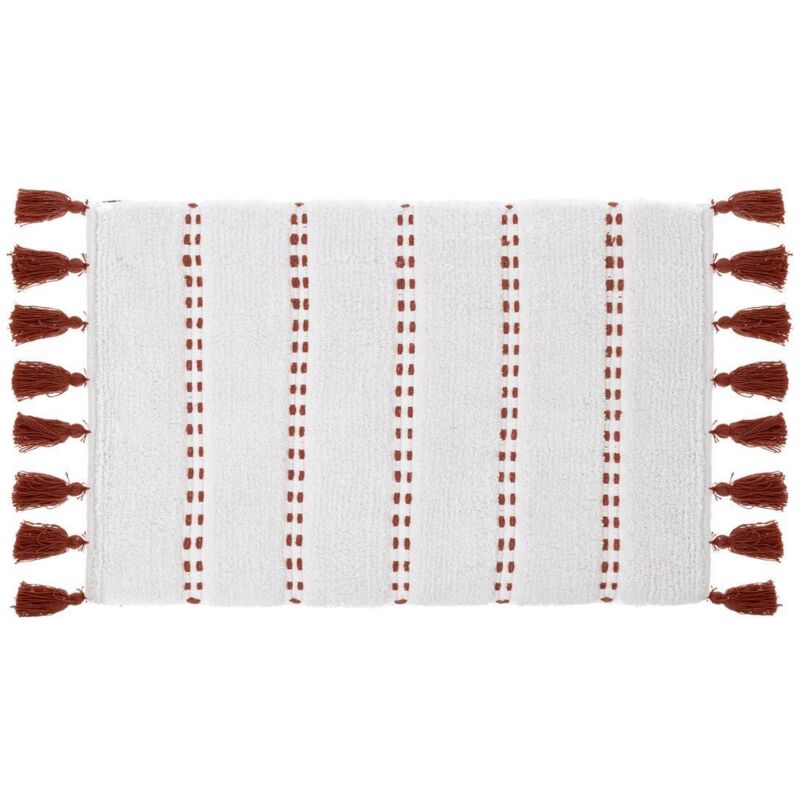 Tapis de bain &agrave; pompons Terre de Sienne 50 x 75 cm - Terre de Sienne