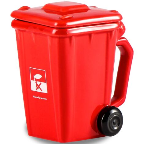 Gobelet créatif en forme de poubelle, tasse de bureau amusante en céramique avec couvercle, tasse à café 3D originale, cadeau amusant pour les proches et les amis, 400 ml (rouge)