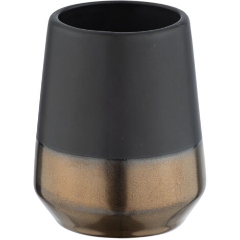Wenko – Gobelet de salle de bain en céramique noir et or – Dimensions Diam. 8 x H. 10 cm – Élément décoratif pour rangement brosses à dents