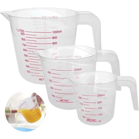Gobelet doseur en plastique, pour boulangers, en 3 parties （1000ml ， 500ml ， 250ml） Mesures claires et faciles à lire - cuisiner avec précision GrooFoo