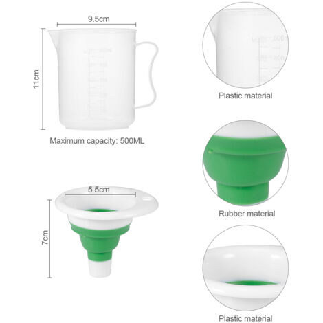 Gobelet doseur et entonnoir pliable pour kit CO2 aquarium – 500 ml, plastique transparent, blanc/vert