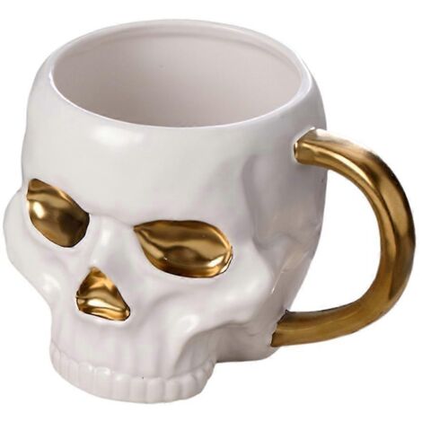 Gobelet en céramique sans couvercle avec anse et tête de mort d'Halloween - A--