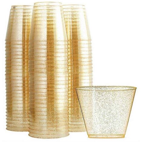 Gobelet en plastique doré jetable pour eau, gobelet à jus en poudre doré de 90 oz.