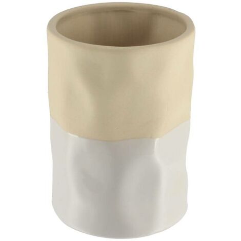 Gobelet et Porte brosse à dents en céramique bicolore Beige et Blanc - TENDANCE