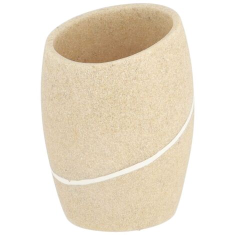 Gobelet et Porte brosse à dents en résine Beige effet pierre - TENDANCE