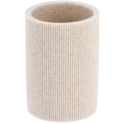 Gobelet et Porte brosse à dents en résine striée Beige clair - TENDANCE