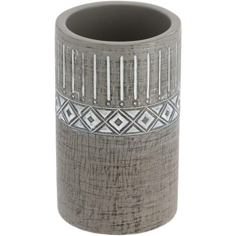 Gobelet et Porte brosse à dents Gris décoré - TENDANCE