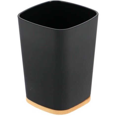 Gobelet et Porte brosse à dents Noir avec base Bambou - TENDANCE