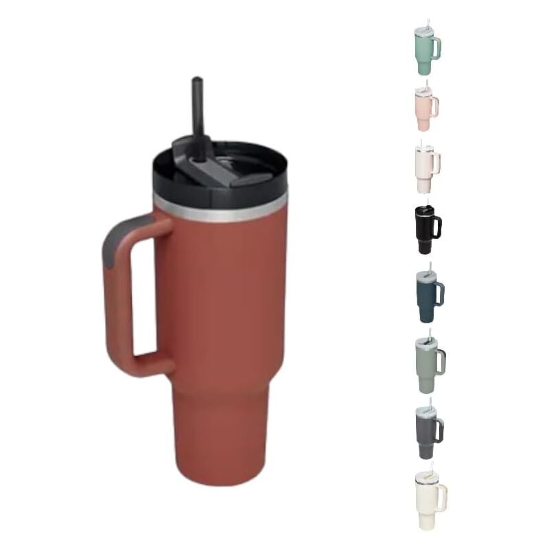 Gobelet isotherme en acier inoxydable de 40 oz - Gobelet de voyage d'aventure avec poignée, paille et couvercle
