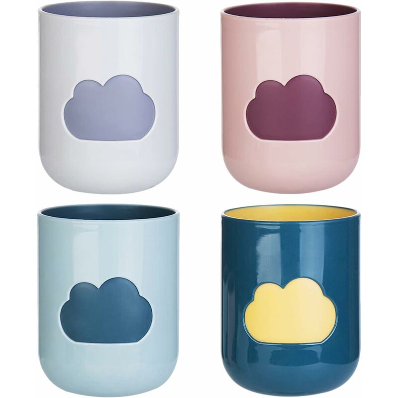 Plastic Tumbler, 4 Pieces Toothbrush Tumbler Mouthwash Cup Travel Mouthwash Cup Cloud Pattern Design for Picnics, Outdoor and Home Parties (4 Colors)