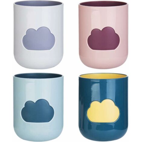 gobelet Plastique, 4 Pièces Gobelet Brosse à Dent Tasse Rince Bouche Tasse de Rince-Bouche Voyage Conception de Modèle de Nuage pour Pique-Niques, Fêtes Plein Air Et à La Maison (4 Couleurs)