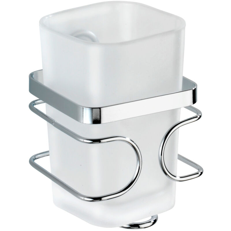 Wenko - Porte brosse à dent, gobelet salle de bain mural, Premium, Acier Inox - plastique, 7,5x11,5x8,5 cm, blanc - brillant