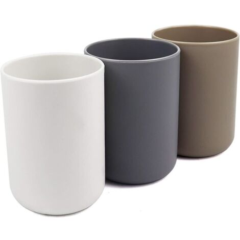 Gobelet Salle de Bain, Porte Brosse à Dents, Lot de 3, Plastique de qualité Alimentaire, Absolument incassable (Blanc, Gris, Marron)