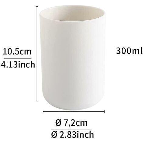 Gobelets à dents 2 pièces, Porte-brosses à dents de salle de bain, Tasse, Plastique Coupe 300ml (Blanc et Marron)