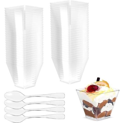 Gobelets à dessert - Plastique - 2oz/60ml - 50 pièces - Réutilisables - Transparente