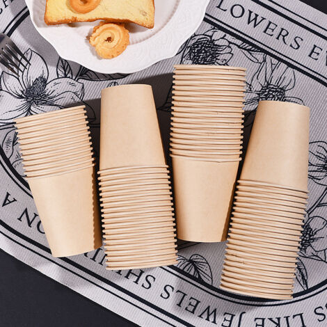 gobelets en papier jetables unis epais de couleur naturelle en fibre de bambou pour maison et bureau par carton