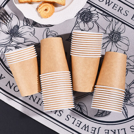 gobelets en papier jetables unis epais de couleur naturelle en fibre de bambou pour maison et bureau par carton