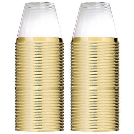 Gobelets en plastique doré 9 oz jetables, gobelets en plastique transparents