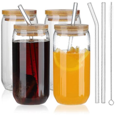 Gobelets Mason Jar résistants, lot de 4 avec couvercles en bambou et pailles en verre 2025