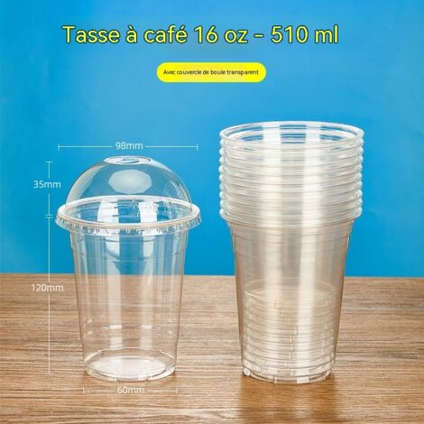 gobelets transparents en plastique jetables avec couvercles pour jus cafe the au citron the au lait lot de 50 pieces