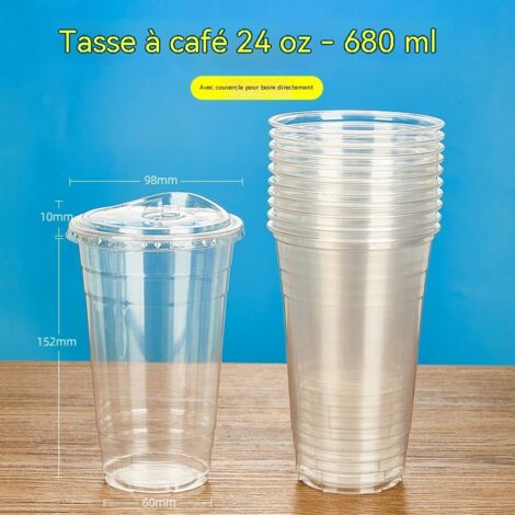 gobelets transparents en plastique jetables avec couvercles pour jus cafe the au citron the au lait lot de 50 pieces