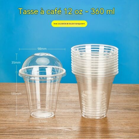 gobelets transparents en plastique jetables avec couvercles pour jus cafe the au citron the au lait lot de 50 pieces