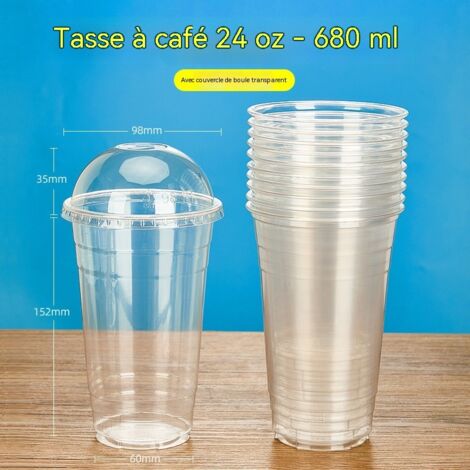 gobelets transparents en plastique jetables avec couvercles pour jus cafe the au citron the au lait lot de 50 pieces