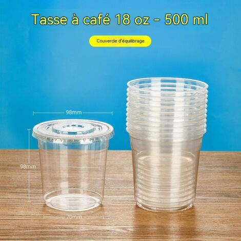 gobelets transparents en plastique jetables avec couvercles pour jus cafe the au citron the au lait lot de 50 pieces