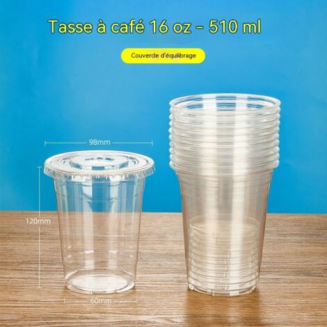 gobelets transparents en plastique jetables avec couvercles pour jus cafe the au citron the au lait lot de 50 pieces