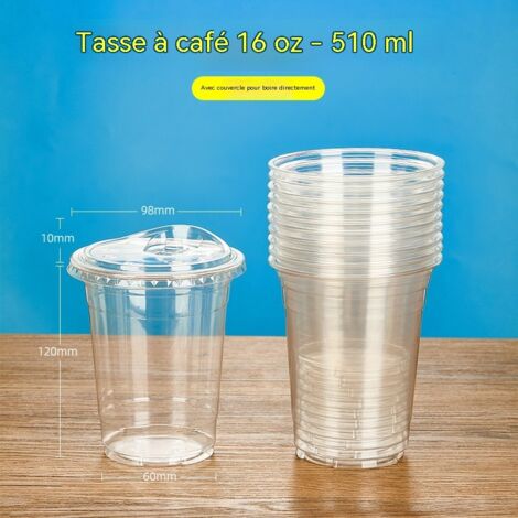 gobelets transparents en plastique jetables avec couvercles pour jus cafe the au citron the au lait lot de 50 pieces