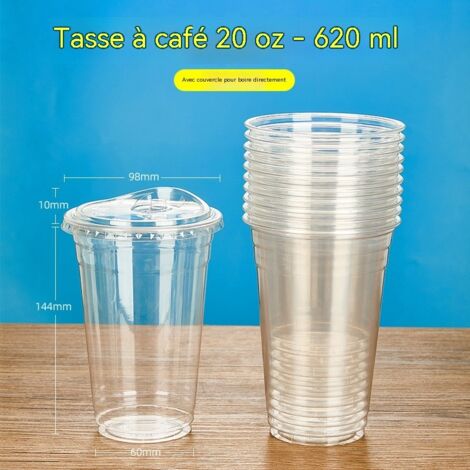 gobelets transparents en plastique jetables avec couvercles pour jus cafe the au citron the au lait lot de 50 pieces