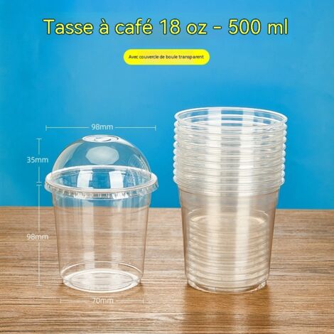 gobelets transparents en plastique jetables avec couvercles pour jus cafe the au citron the au lait lot de 50 pieces
