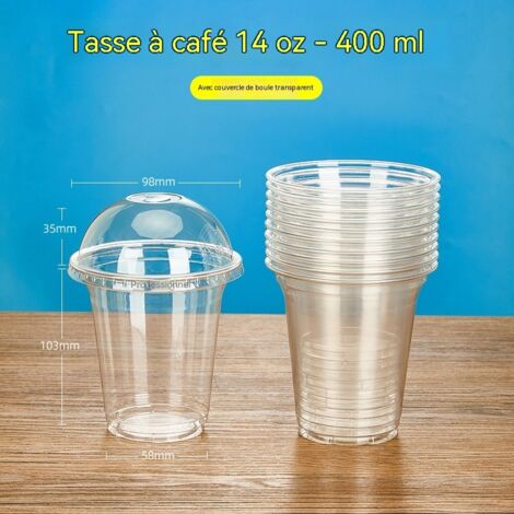 gobelets transparents en plastique jetables avec couvercles pour jus cafe the au citron the au lait lot de 50 pieces