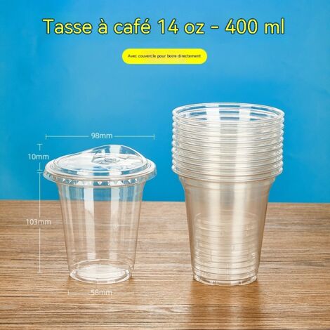 gobelets transparents en plastique jetables avec couvercles pour jus cafe the au citron the au lait lot de 50 pieces