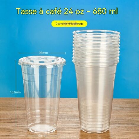 gobelets transparents en plastique jetables avec couvercles pour jus cafe the au citron the au lait lot de 50 pieces