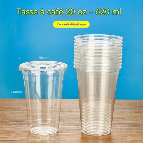 gobelets transparents en plastique jetables avec couvercles pour jus cafe the au citron the au lait lot de 50 pieces