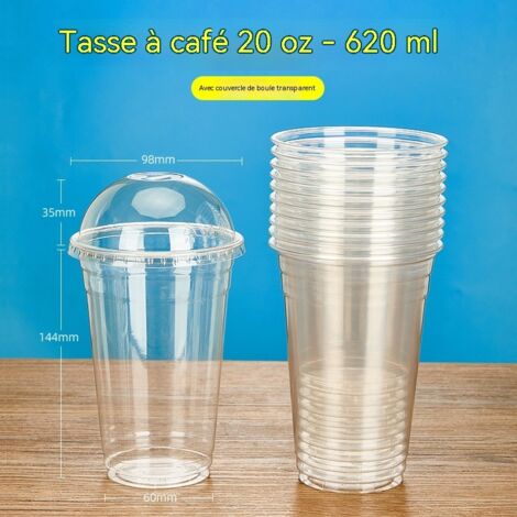 gobelets transparents en plastique jetables avec couvercles pour jus cafe the au citron the au lait lot de 50 pieces