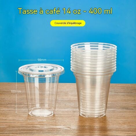 gobelets transparents en plastique jetables avec couvercles pour jus cafe the au citron the au lait lot de 50 pieces