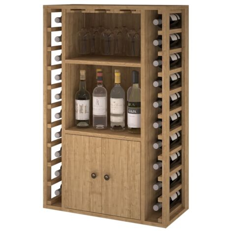 Godello 20 botellas 2 puertas soporte copas de madera de roble
