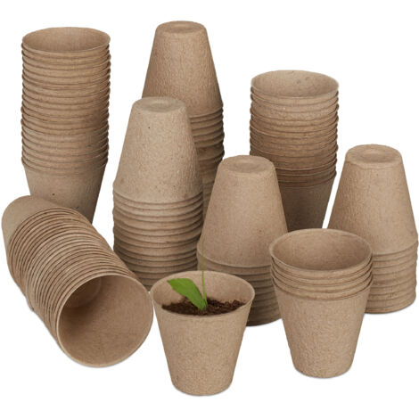 Godets semis, lot de 240, cellulose, H x D 7,5 x 8 cm, pots de jardinage ronds, petit, nature