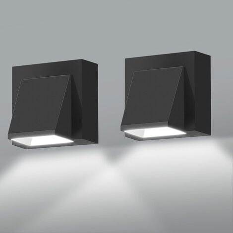GOECO 2 piezas Aplique de Exterior Estanqueidad IP65 Aplique pared Blanco Frío 6000K Para Vestíbulo Patio Jardín Terraza Balcón Garaje Negro