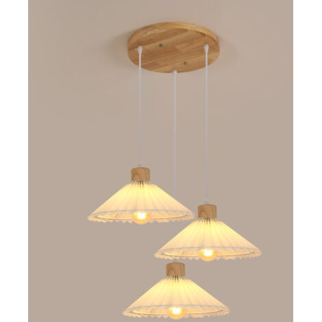 Goeco 3-Light Pendant Light with Pleated Shades, Round Base Vintage Ceiling Hanging Lamp for Living Room Dining Room Bedroom