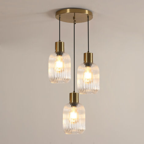 GOECO 3-Light Transparent Glass Pendant – Copper Finish, 73×73×150 cm, E27 Socket (Bulb Not Included)