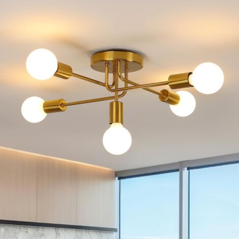 Goeco 4-Light Gold Metal Ceiling Light, 43cm Square Flush Mount, Modern Industrial Spotlight Fixture for Living Room Bedroom Hallway
