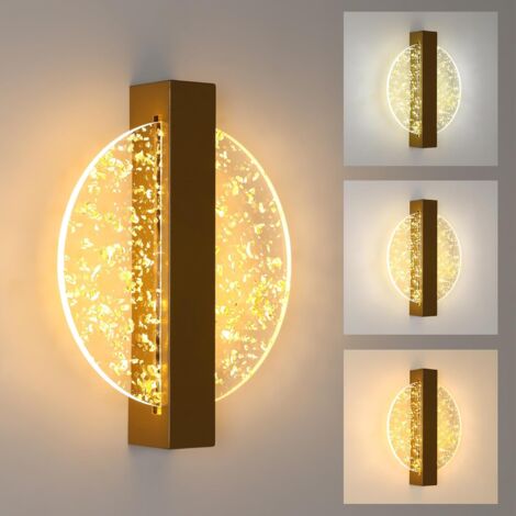 GOECO de Pared LED 12W, lámpara de pared interior moderna de aluminio, aplique de pared interior redondo de acrílico dorado para sala de estar, dormitorio, escalera, pasillo, 3000K/4500K/6500K