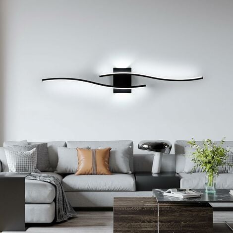 GOECO Aplique de Pared LED Interior, 27W 3000LM Líneas Simples Lámpara de Pared Moderna, Luz Blanca Fría 6500K, Luminaria de Pared Interior Negra para Dormitorio, Salón, Comedor, Pasillo, Escalera