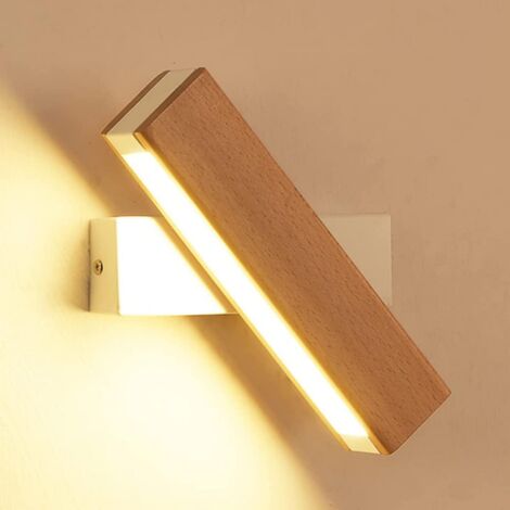 GOECO  Aplique de Pared LED Interior, Aplique LED Giratorio 360° de Madera Maciza, Lámpara de Pared Moderna para Dormitorio, Luz Cálida Blanca 3000K