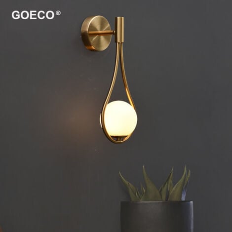 GOECO  Aplique de vidrio estilo nórdico, elegante lámpara de pared interior retro, lámpara de mesita de noche, Lámpara de Pared Globo de Vidrio Redondo Pantalla de Metal E27