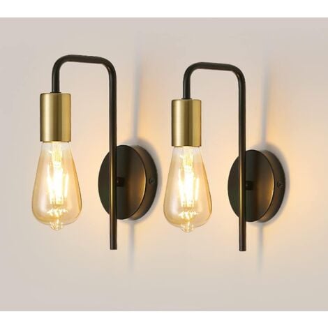 GOECO  Apliques de pared Pack de 2 Vintage Dorados en hierro, Lámpara de pared Interior Industrial E27 IP20 para Dormitorio Pasillo o Bar (Bombilla no incluida)
